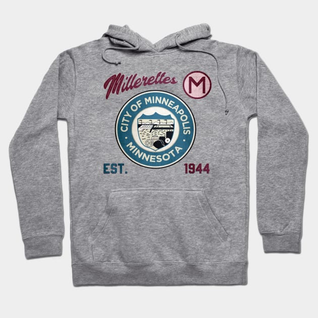 Minneapolis Millerettes • AAGPBL Patch • Minneapolis, Minnesota Hoodie by The MKE Rhine Maiden